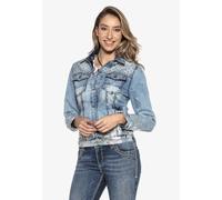 Cipo & Baxx Damen Jacke WJ174 Blau - Jeansjacke im Casual Streetwear Look mit Knöpfen, Brusttaschen & Ziersteinen - Stylische Übergangsjacke für Alltag, Freizeit & Party - WJ174 Blau XL