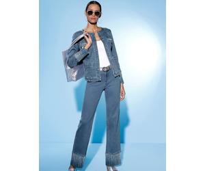 Jeansjacke CREATION L, Damen, Gr. 44, blau (blau, bleached), 56% Baumwolle, 19% Polyester, 14% Lyocell, 10% Viskose, 1% Elasthan, unifarben, Jacken Jeansjacke (14616020-44) blau, bleached