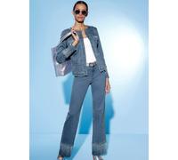 Jeansjacke CREATION L, Damen, Gr. 48, blau (blau, bleached), 56% Baumwolle, 19% Polyester, 14% Lyocell, 10% Viskose, 1% Elasthan, unifarben, Jacken Jeansjacke (14616020-48) blau, bleached