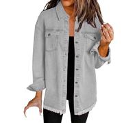 Jeansjacke Damen Große Größen, Lederjacke Damen Schwarz, Oversize Denim Jacke Frayed Hem Übergangsjacke Leichte Sommerjacke Jeansjacken Frühjahr Sommer Jacke Freizeitjackeblitzangebote Des Tages