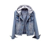 Jeansjacke Damen Hellblau Tailliert - Übergangsjacke Damen Mit Kapuze Oversize Blau Jeansjacken Ausgefallene Winterjacke Leichte Jacke Einreihige Damenbekleidung Vintage Körperbetonte Kapuzenjacke