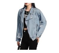 Jeansjacke Damen,Kurz Geschnittene Biker Jeansjacke Für Damen Mit Reißverschluss Leicht Ausgewaschen Windjacke Shacket Distressed Denim Trucker Lässiger Cardigan Mantel Western Outwear Für Mädchen H