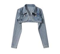 Jeansjacke Damen,Kurze Jeansjacke Für Damen Distressed Bolero Schulterzucken Kurze Tops Maßgeschneiderter Stretch Trucker Outwear Kurzer Denim Mantel Mit Knöpfen Strickjacke Jeansjacke Für Mädchen H