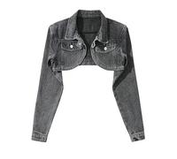 Jeansjacke Damen,Kurze Jeansjacke Für Damen Distressed Bolero Schulterzucken Kurze Tops Maßgeschneiderter Stretch Trucker Outwear Kurzer Denim Mantel Mit Knöpfen Strickjacke Jeansjacke Für Mädchen H