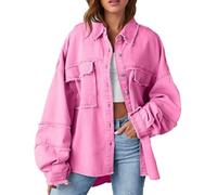 Jeansjacke Damen Lang, Jeansmantel Damen Große Größen, Freizeitjacke Sportlich Jeanshemd Einfarbig Denim-Jacke Streetwear Jacke Locker Arbeitjacke Revers Bikerjacke Mit Taschen Übergangsjacke
