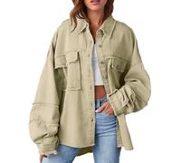 Jeansjacke Damen Lang, Jeansmantel Damen Große Größen, Freizeitjacke Sportlich Jeanshemd Einfarbig Denim-Jacke Streetwear Jacke Locker Arbeitjacke Revers Bikerjacke Mit Taschen Übergangsjacke