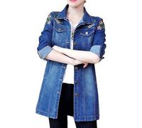 Jeansjacke Damen Lang Oversize, Trenchcoat Damen Lang Winter Revers Jeans Mantel Parka Jacke Mit Tasten Elegant Denim Winter Jeansmantel Baumwolle Übergangsjacke Slim Fit Winterjacke Übergangsmantel