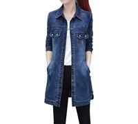 Jeansjacke Damen Lang Oversize, Trenchcoat Damen Lang Winter Revers Jeans Mantel Parka Jacke Mit Tasten Elegant Denim Winter Jeansmantel Baumwolle Übergangsjacke Slim Fit Winterjacke Übergangsmantel