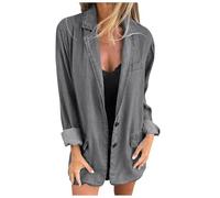 Jeansjacke Damen Oversize Lang, Jeansblazer Damen Elegant, Jeansmantel Große Größen Jeanshemd Locker Denim-Jacke Revers Streetwear Jacke Mit Knöpfen Freizeitjacke Lässige Bikerjacke Jeans-Blazer