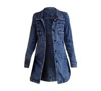 Jeansjacke Damen Oversize Lang, Übergangsjacke Damen Elegant, Frühlingsjacke Parka Jeansmantel Slim Fit Denim-Jacke Boyfriend Jeans Jacket Mit Knöpfen Jeanshemd Revers Freizeitjacke Damenjacken