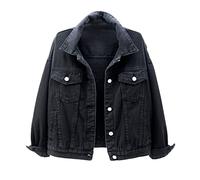 Jeansjacke Damen Oversize Schwarz: Jacke Damen Übergangsjacke Große Größen 48 50 Motorradjacke Kurz Elegant Stretchy Langarm Sommerjacke Jacke Mit Tasche Jean Denim Jacken Mantel Frühling Jeansjacken