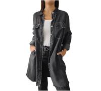 Jeansjacke für Damen, klassisch, mittellang, Denim-Jacken, Übergröße, lockere Passform, langärmelig, Button-Down-Jacke, Trenchcoat, Boyfriend-Jeans-Shacket mit Taschen, A31, Grau, XXL