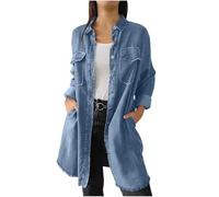 Jeansjacke für Damen, klassisch, mittellang, Denim-Jacken, Übergröße, lockere Passform, langärmelig, Button-Down-Jacke, Trenchcoat, Boyfriend-Jeans-Shacket mit Taschen, A31-Blau, XL
