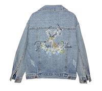 Jeansjacke Für Damen - Punk-Jeansjacke Mit Personalisiertem Revers, Einreihig, Lockerer Jeansmantel Mit Stickerei, Vielseitiger Jeansmantel Mit Langen Ärmeln Und Taschen Für Pendlerkleidung Fü