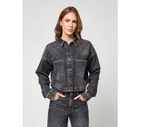 Jeansjacke GANG "94LUNA CROPPED", Damen, Gr. XS, schwarz (studed schwarz), Stoff, 99% Baumwolle, 1% Elasthan, unifarben, relaxed fit kurz, 1-Knopf-Manschette, Jacken Jeansjacke, mit Hemdkragen (268840