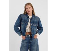 Jeansjacke GANG "94ZOE JACKET", Damen, Gr. XXL, blau (authentic washed), Denim/Jeans, Obermaterial: 100% Baumwolle, relaxed fit hüftlang, 1-Knopf-Manschette, Jacken Jeansjacke, als Set zur Sarina Long