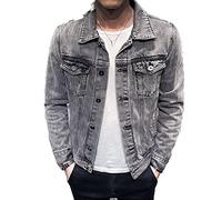 Jeansjacke Herren Einfarbig - Loose Trucker Vintage Cowboy Tops Mantel, Western Style Zerrissene Jean Outwear, Button Down Mit Taschen Waschen Für Den Herbst Plus Größe M -5XL,Grau,XL
