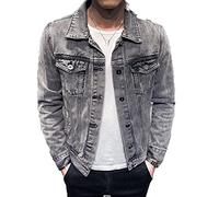 Jeansjacke Herren Einfarbig - Loose Trucker Vintage Cowboy Tops Mantel, Western Style Zerrissene Jean Outwear, Button Down Mit Taschen Waschen Für Den Herbst Plus Größe M -5XL,Grau,M