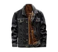 Jeansjacke Herren Gefüttert Winterjacke Herren Fleecejacke mit Retro-Design Herren Fleecejacke mit Knöpfen und Reverskragen Männer Fleecejacke in verschiedenen Farbvarianten (z1004A-Black, XXXL)