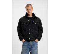 Jeansjacke HUGO BLUE "Dex", Herren, Gr. XL, schwarz (charcoal015), Web, Obermaterial: 100% Baumwolle, unifarben, casual, regular fit hüftbedeckend, Rundhals, Langarm 1-Knopf-Manschette, Jacken, warm g