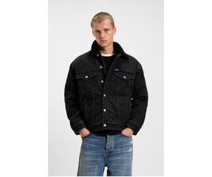 Jeansjacke HUGO BLUE "Dex", Herren, Gr. XL, charcoal015, Web, Obermaterial: 100% Baumwolle, unifarben, regular fit hüftbedeckend, Rundhals, 1-Knopf-Manschette, Jacken Jeansjacke, warm gefüttert, regul