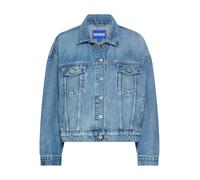Jeansjacke HUGO BLUE "Lou_B", Damen, Gr. L (40), blau (medium blau 428), Denim/Jeans, Obermaterial: 100% Baumwolle, bedruckt, unifarben, relaxed fit, mit Knopf angesetztes Bündchen, Jacken Jeansjacke,