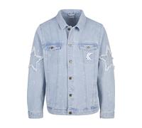 Jeansjacke KARL KANI "Karl Kani Herren", Damen, Gr. XS, blau, weiß, 100% Baumwolle, unifarben, normal, amerikanischer Ausschnitt, Jacken Jeansjacke (95726466-XS) blau, weiß