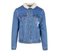 Jeansjacke KARL KANI "Karl Kani Herren KM224-062-1 KK Old English Denim Jacket", Herren, Gr. XS, dirtyblau, 100% Baumwolle, mehrfarbig, normal, amerikanischer Ausschnitt, Jacken Jeansjacke (70410966-X