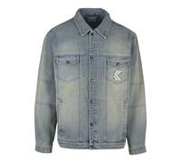 Jeansjacke KARL KANI "Karl Kani Karl Kani OG OS Denim Jacket", Herren, Gr. XS, blau (blau, sand), 100% Polyester, unifarben, normal, amerikanischer Ausschnitt, Jacken Jeansjacke (44326543-XS) blau, sa