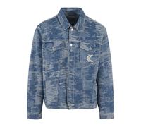 Jeansjacke KARL KANI "Karl Kani OG K Distress Camo OS Denim Jacket", Herren, Gr. M, blau (medium blau), 60% Baumwolle, 28% Polyester, 12% Viskose, unifarben, normal, amerikanischer Ausschnitt, Jacken 