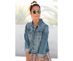 Jeansjacke LASCANA, Damen, Gr. 36, blau (blau, denim), Denim/Jeans, Obermaterial: 100% Baumwolle, figurumspielend hüftlang, 1-Knopf-Manschette, Jacken Kurzjacke Jeansjacke, mit zwei Pattentaschen, Den