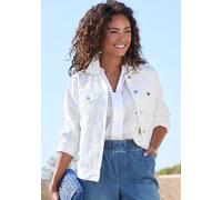 Jeansjacke LASCANA, Damen, Gr. 36, blau (weiß), Denim/Jeans, Obermaterial: 100% Baumwolle, unifarben, figurumspielend hüftlang, 1-Knopf-Manschette, Jacken Jeansjacke, mit zwei Pattentaschen, Denimjack