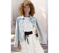 Jeansjacke LASCANA "mit zwei Pattentaschen und Riegeln am Saum", Damen, Gr. 42, blau (light blau washed), Denim/Jeans, Obermaterial: 100% Baumwolle, figurumspielend hüftlang, 1-Knopf-Manschette, Jacke