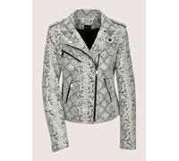 Jeansjacke MADELEINE "Lederjacke Kurzjacke mit Animal-Muster", Damen, Gr. 34, weiß (steingrau, wollweiß, multicolor), Obermaterial: 100% Ziegenveloursleder GOVL., Modern, Jacken Jeansjacke, Schlangenp
