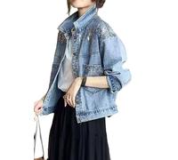 Jeansjacke Mädchen,Damen Jeansjacke Mit Glänzendem Pailletten Design Reverskragen Gewaschene Modische Jeans Shacket Distressed Denim Trucker Lässiger Cardigan Mantel Western Outwear Für Mädchen Herb