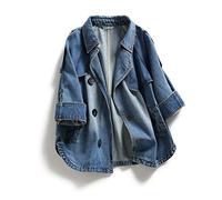 Jeansjacke Mädchen, Damen-Jeansjacke Modisch Blaue Waschung Verblasst Lange Ärmel Knopfleiste Jeans-Trucker-Jacke Vintage-Jeansjacke Mit Lockerem Revers Distressed-Jeansmantel Frühling Übergang