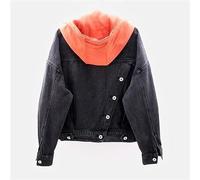 Jeansjacke Mädchen,Damen Kapuzenpullover Jeansjacke Bonbonfarben Einfarbig Jeans Oberteile Maßgeschneidert Stretch Trucker Lässig Revers Knopf Jeansmantel Strickjacke Abgeschnittene Jeansjacke Für M