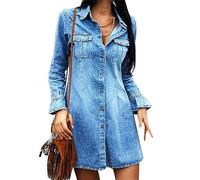 Jeansjacke Mädchen,Klassisches Jeansjacken Kleid Für Damen Schmale Passform Schößchen Jeans Oberteile Maßgeschneiderter Stretch Trucker Mittellanger Denim Mantel Mit Knöpfen Strickjacke Abgeschnitte
