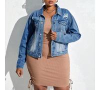 Jeansjacke mit Bleichen Waschung, Drop Shoulder Riss