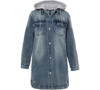 Jeansjacke BONPRIX, Damen, Gr. 48, blau denim, Denim/Jeans, Obermaterial: 98% Baumwolle, 2% Elasthan. Kapuze: 60% Baumwolle, 40% Polyester, Abriebeffekte, unifarben, unifarben mit Farbeinsatz, bequem