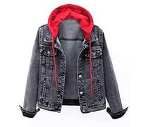 Jeansjacke Mit Kapuze Damen Große Größen: Jeans Jacken Für Damen Oversize Denim-Jacket Langarm Sweatjacke Mit Kordelzug Kapuzenjacke Herbst Übergangsjacke Leichte Sommerjacke Mantel Damen-Jeansjacken