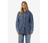 Jeansjacke NOISY MAY "NMALVA L/S DENIM SHACKET AZ351MB NOOS", Damen, Gr. XL, blau (medium blau denim), Denim/Jeans, Obermaterial: 100% Baumwolle, unifarben, relaxed fit, Jacken Jeansjacke (81147025-XL