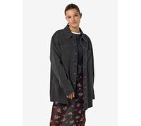 Jeansjacke NOISY MAY "NMALVA L/S DNM SHACKET AZ387BL NOOS", Damen, Gr. S, blau (schwarz denim), Denim/Jeans, Obermaterial: 100% Baumwolle, unifarben, oversize Po-bedeckend, 1-Knopf-Manschette mit Druc