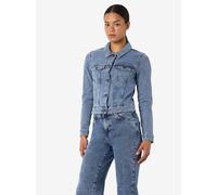 Jeansjacke NOISY MAY "NMDEBRA L/S DENIM JACKET VI570LB NOOS", Damen, Gr. L, blau (light blau denim), Denim/Jeans, Obermaterial: 75% Baumwolle, 18% Polyester, 6% Viskose, 1% Elasthan, unifarben, figurb