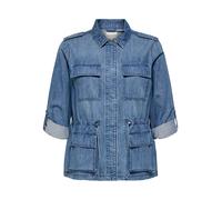 Jeansjacke ONLY CARMAKOMA "CARKENYA L/S UTILITY DNM JKT AKM", Damen, Gr. 54, medium blau denim, Denim/Jeans, Obermaterial: 100% Baumwolle, unifarben, mit Aufschlag, Jacken Jeansjacke (19493250-54) med