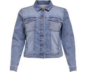 Jeansjacke ONLY CARMAKOMA "CARWESPA LS JACKET", Damen, Gr. 44, blau (light, blau, used), Denim/Jeans, Obermaterial: 79% Baumwolle, 20% Polyester, 1% Elasthan, used, figurbetont kurz, 1-Knopf-Manschett