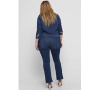 Jeansjacke ONLY CARMAKOMA "CARWESPA LS JACKET", Damen, Gr. 44, blau (medium blau denim), Denim/Jeans, Obermaterial: 79% Baumwolle, 20% Polyester, 1% Elasthan, used, figurbetont kurz, 1-Knopf-Manschett