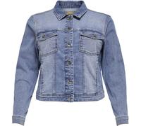 Jeansjacke ONLY CARMAKOMA "CARWESPA LS JACKET", Damen, Gr. 50, blau (light, blau, used), Denim/Jeans, Obermaterial: 79% Baumwolle, 20% Polyester, 1% Elasthan, used, figurbetont kurz, 1-Knopf-Manschett