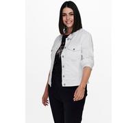 Jeansjacke ONLY CARMAKOMA "CARWESPA LS JACKET", Damen, Gr. 50, weiß, Denim/Jeans, Obermaterial: 79% Baumwolle, 20% Polyester, 1% Elasthan, used, figurbetont kurz, 1-Knopf-Manschette, Jacken Jeansjacke
