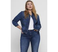Jeansjacke ONLY CARMAKOMA "CARWESPA LS JACKET", Damen, Gr. 52, blau (medium blau denim), Denim/Jeans, Obermaterial: 79% Baumwolle, 20% Polyester, 1% Elasthan, used, figurbetont kurz, 1-Knopf-Manschett
